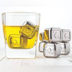 S1 Double-Sided Poker Stainless Steel Chilling Cubes + Tongs - 5 Piece Set - NWT
